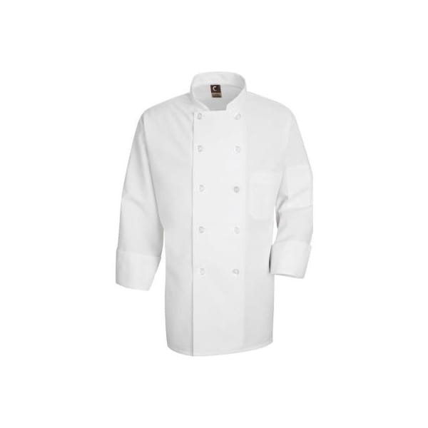 Chef Designs Men's 10 Button-Front Chef Coat, Pearl Buttons, White, Polyester, 3XL
